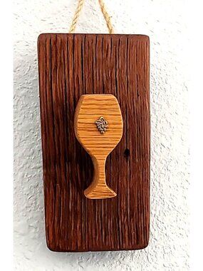 Wood Sign Wine Barrel Tall Wine Glass Grape Cluster Charm Light Wine Stave Toast